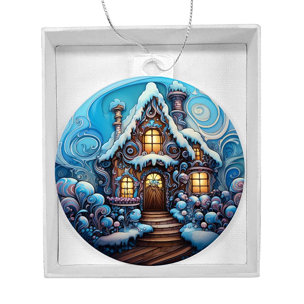 Whimsical Snowy Cottage: Enchanting Holiday Scene Ornament