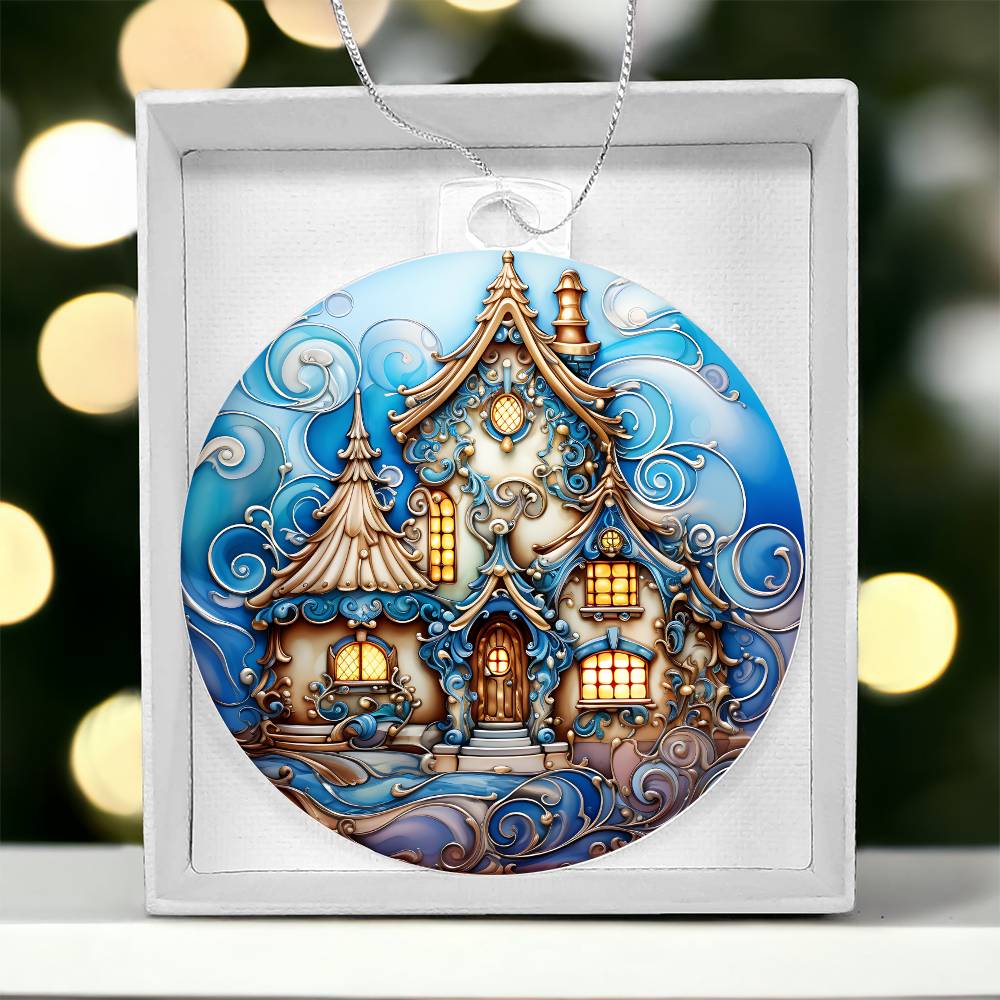 Whimsical Winter Cottage: Enchanted Snowy Wonderland Oranament