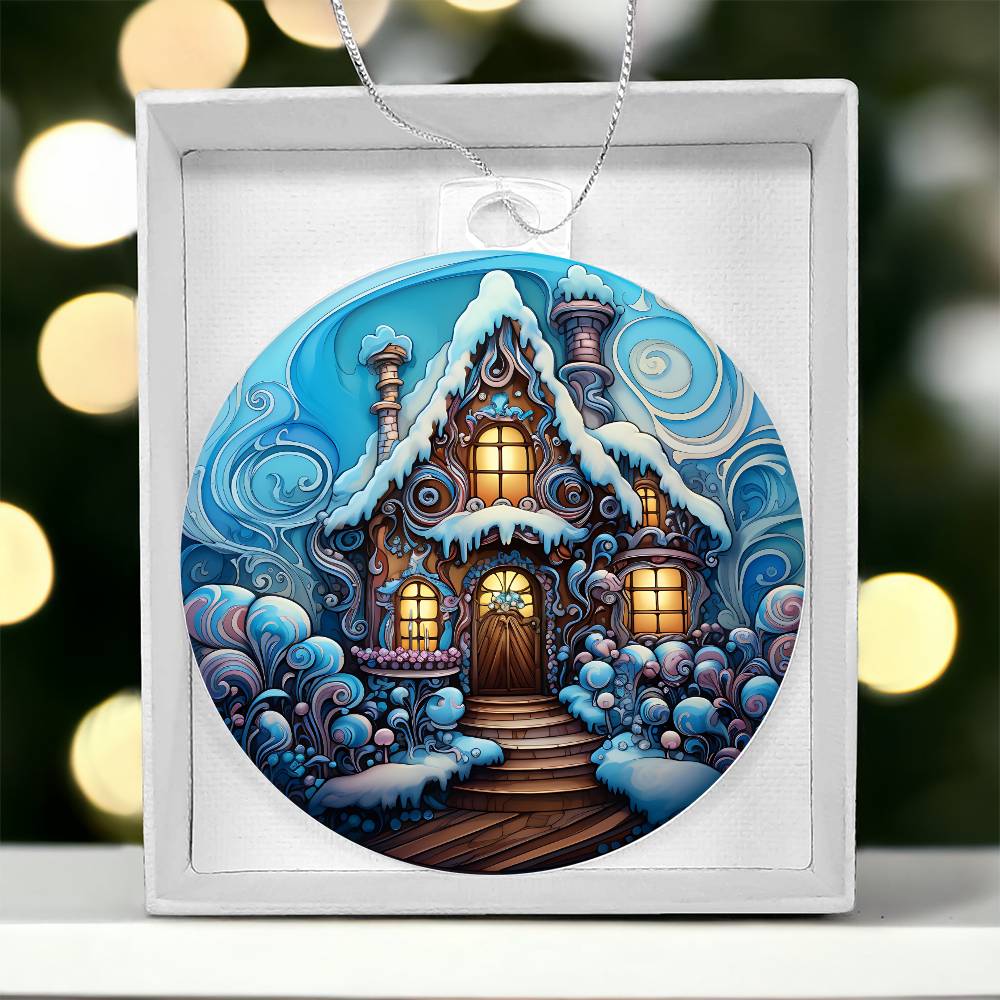 Whimsical Snowy Cottage: Enchanting Holiday Scene Ornament