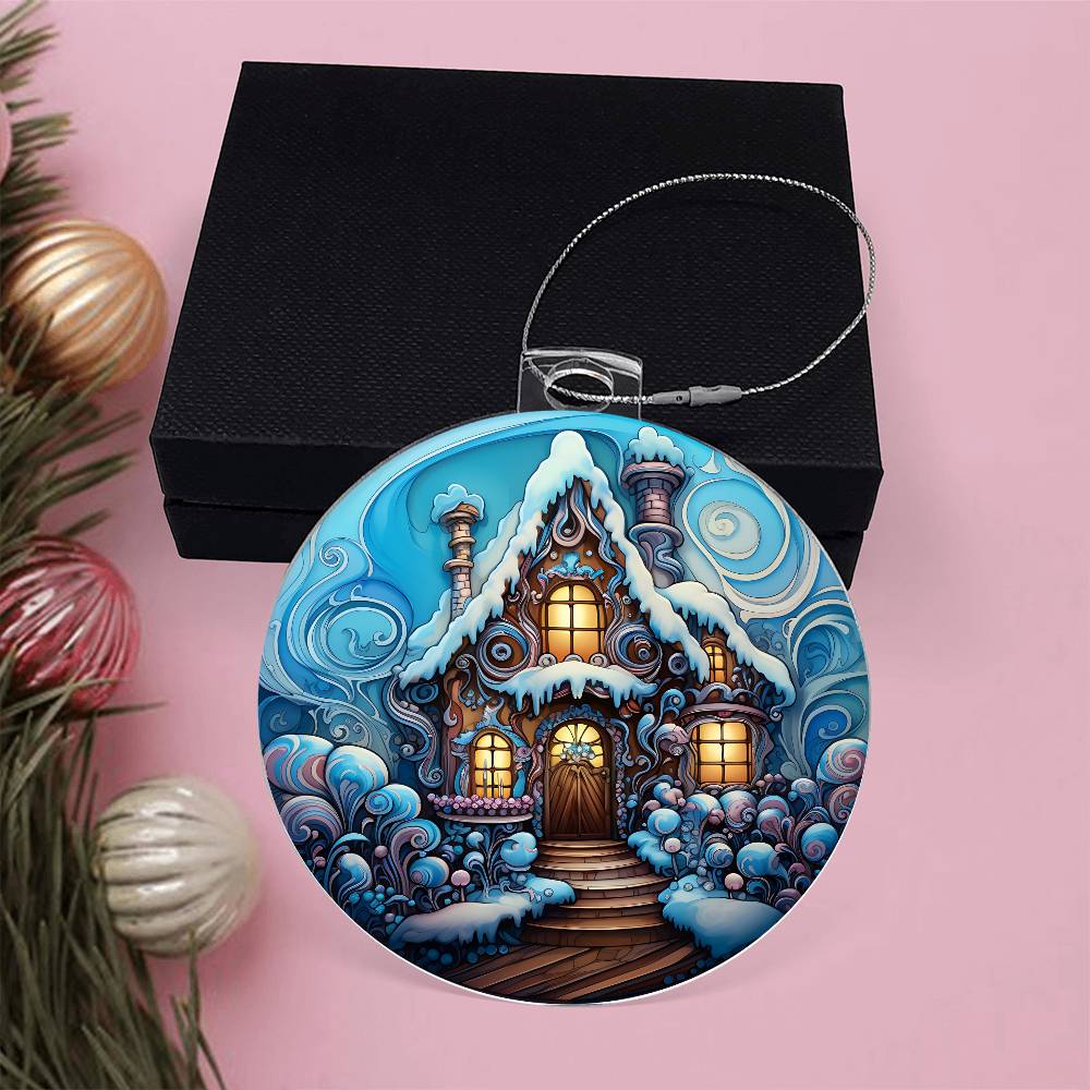 Whimsical Snowy Cottage: Enchanting Holiday Scene Ornament