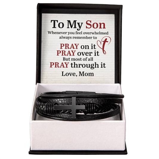 To My Son Men's Cross Bracelet with message card