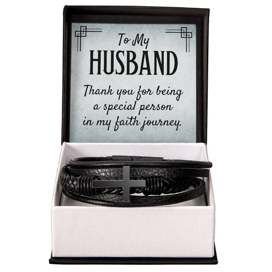 To My Husband Men's Cross Bracelet with Message Card