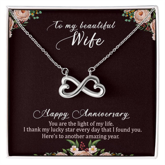 To My Beautiful Wife Endless Love Necklace with Anniversary Message Card