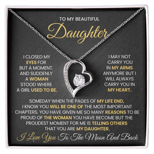 To My Beautiful Daughter Forever Love Necklace Love You to the Moon and Back