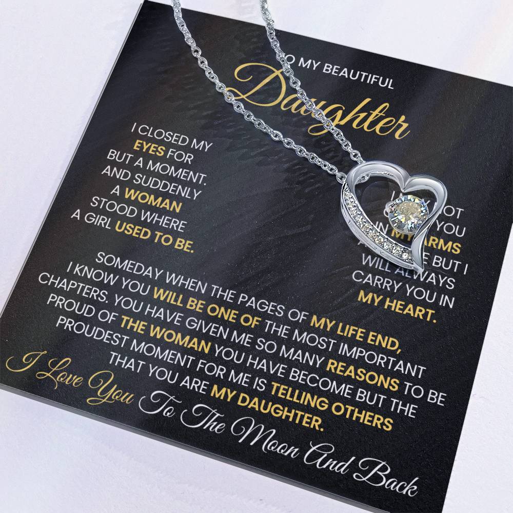 To My Beautiful Daughter Forever Love Necklace Love You to the Moon and Back