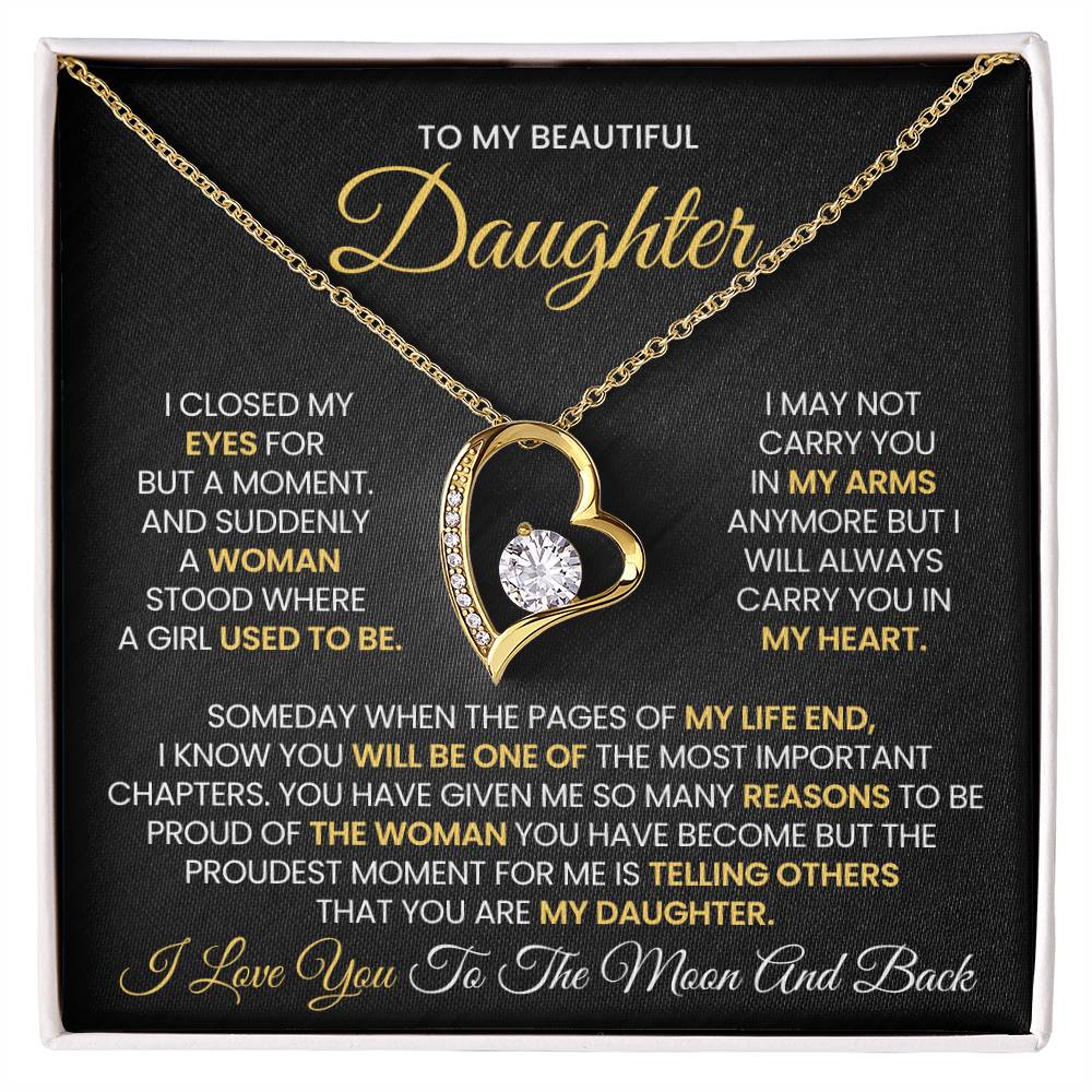 To My Beautiful Daughter Forever Love Necklace Love You to the Moon and Back