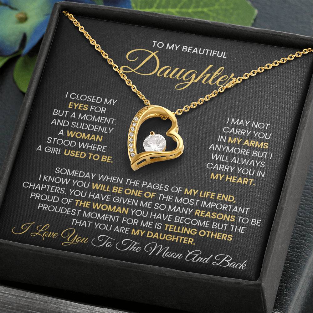 To My Beautiful Daughter Forever Love Necklace Love You to the Moon and Back