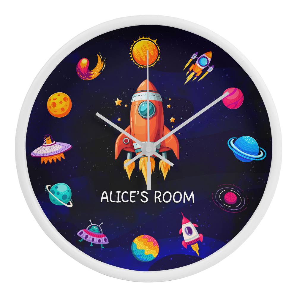 Personalized Outer Space Adventure Clock – A Fun Galactic Room Decor Piece