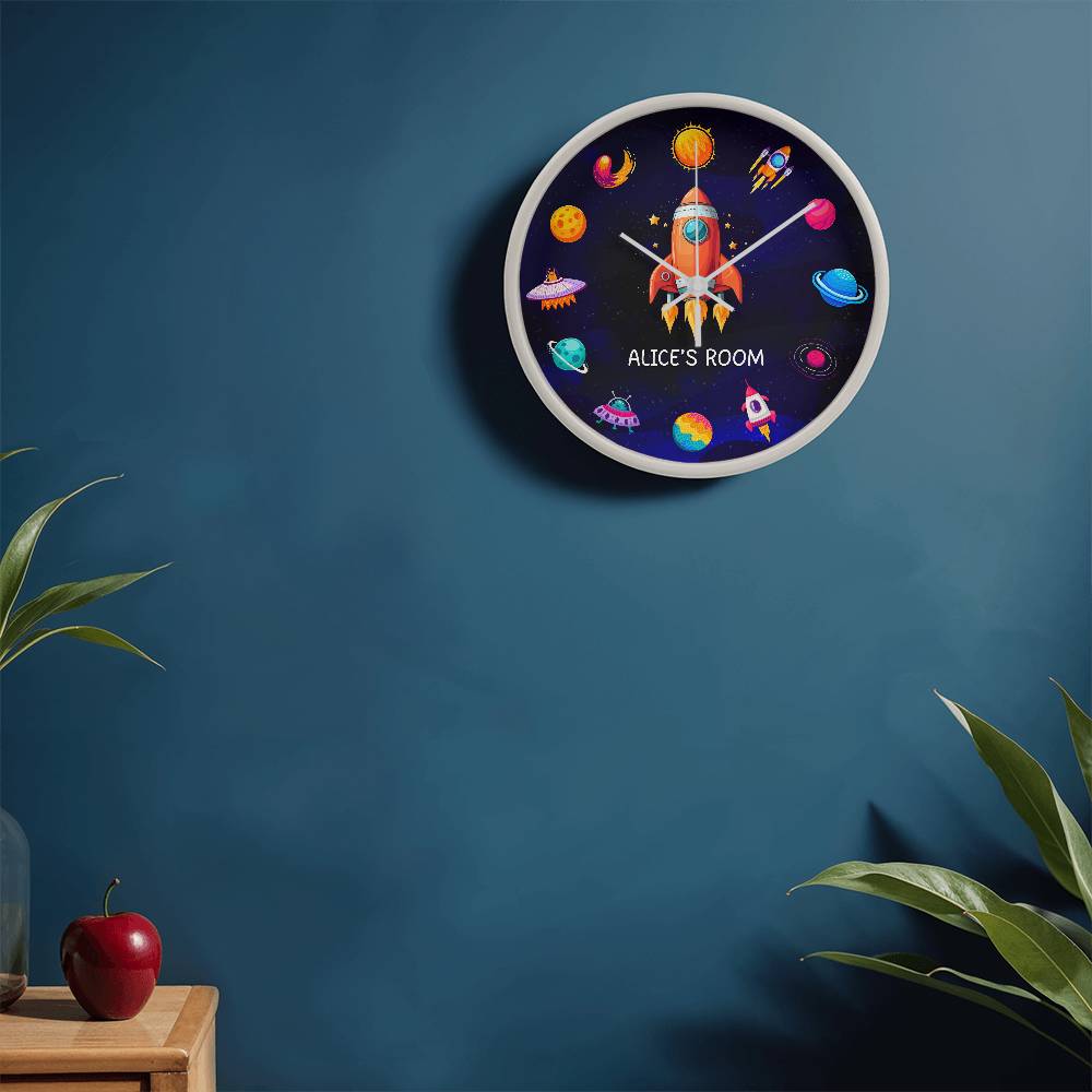 Personalized Outer Space Adventure Clock – A Fun Galactic Room Decor Piece