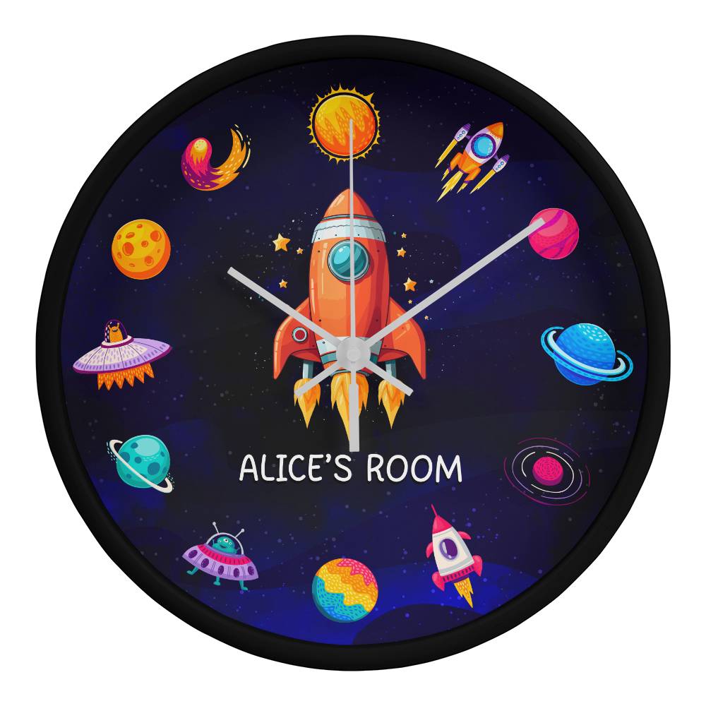 Personalized Outer Space Adventure Clock – A Fun Galactic Room Decor Piece