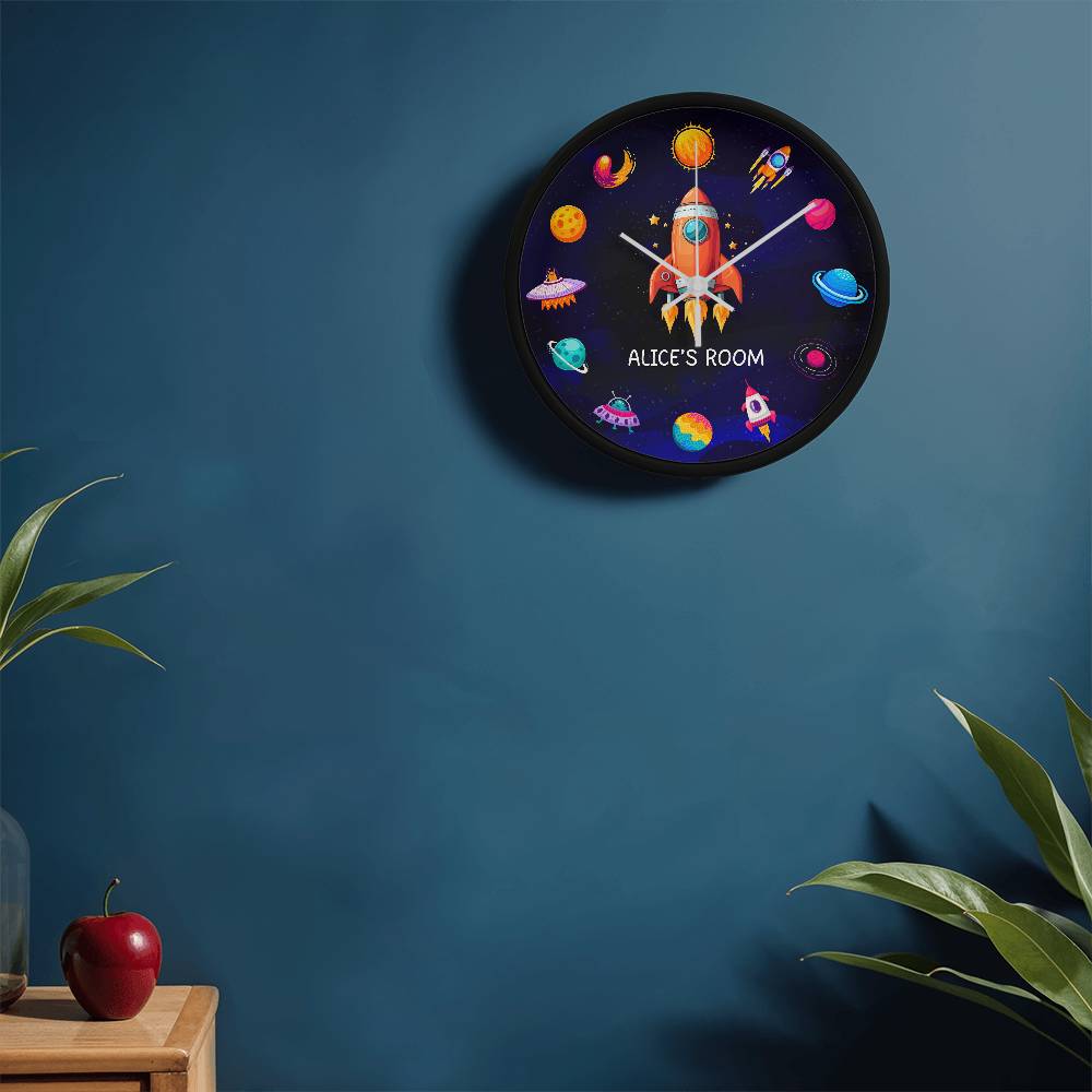 Personalized Outer Space Adventure Clock – A Fun Galactic Room Decor Piece