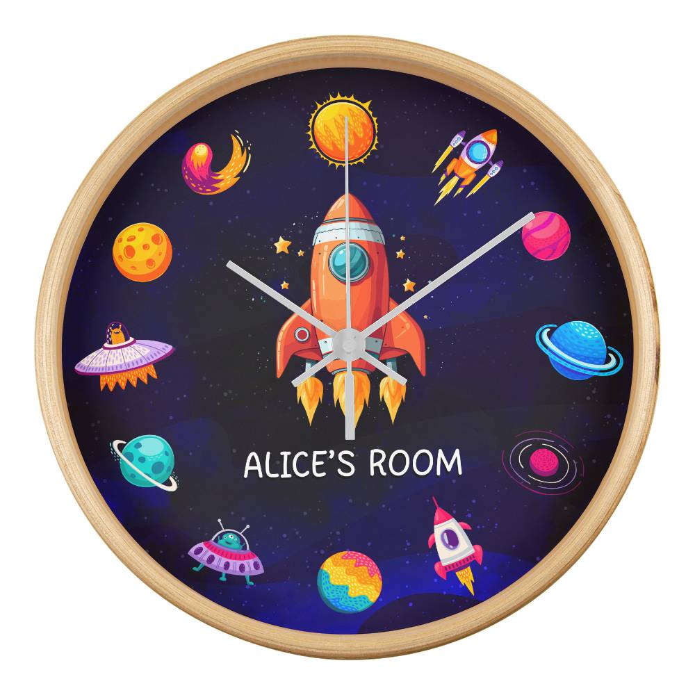 Personalized Outer Space Adventure Clock – A Fun Galactic Room Decor Piece