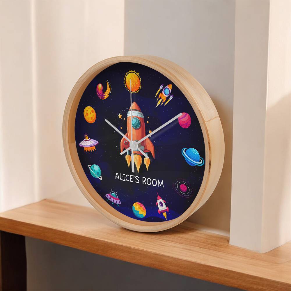 Personalized Outer Space Adventure Clock – A Fun Galactic Room Decor Piece