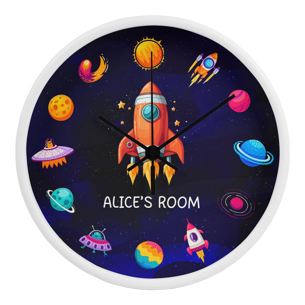 Personalized Outer Space Adventure Clock – A Fun Galactic Room Decor Piece