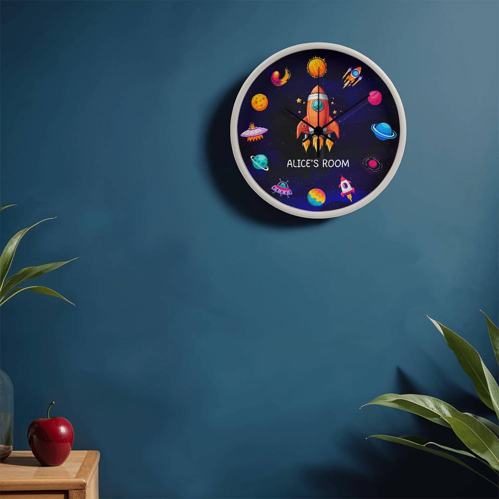 Personalized Outer Space Adventure Clock – A Fun Galactic Room Decor Piece