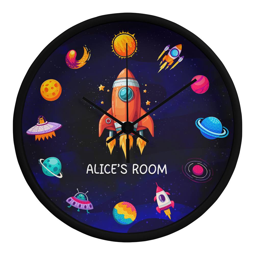 Personalized Outer Space Adventure Clock – A Fun Galactic Room Decor Piece