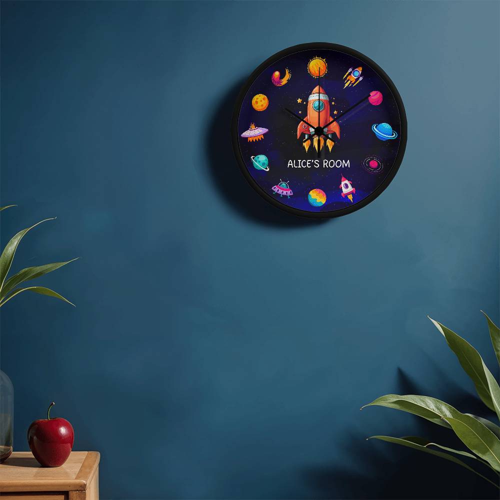 Personalized Outer Space Adventure Clock – A Fun Galactic Room Decor Piece