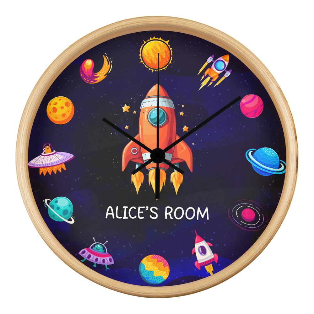 Personalized Outer Space Adventure Clock – A Fun Galactic Room Decor Piece