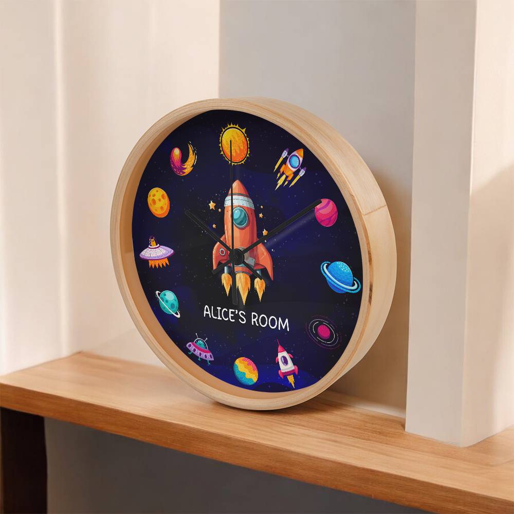 Personalized Outer Space Adventure Clock – A Fun Galactic Room Decor Piece