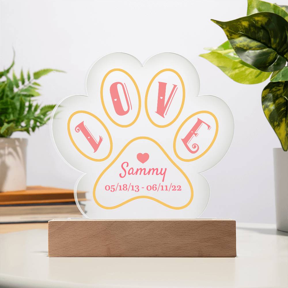 Love Memorial Paw Print Acrylic Plaque