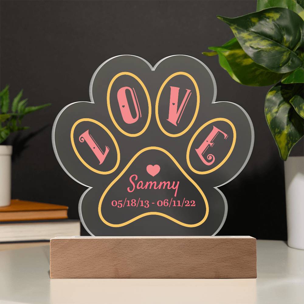 Love Memorial Paw Print Acrylic Plaque