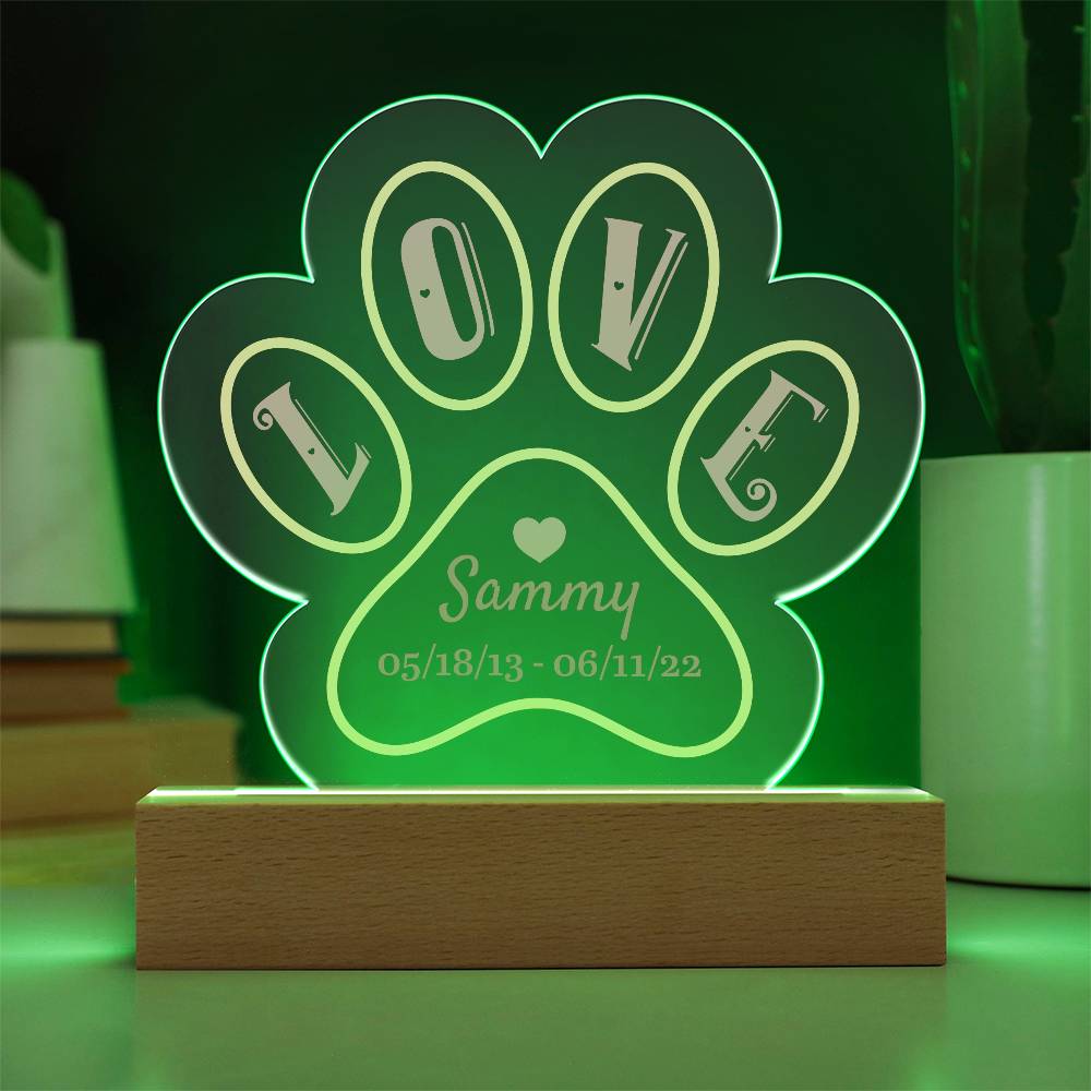 Love Memorial Paw Print Acrylic Plaque