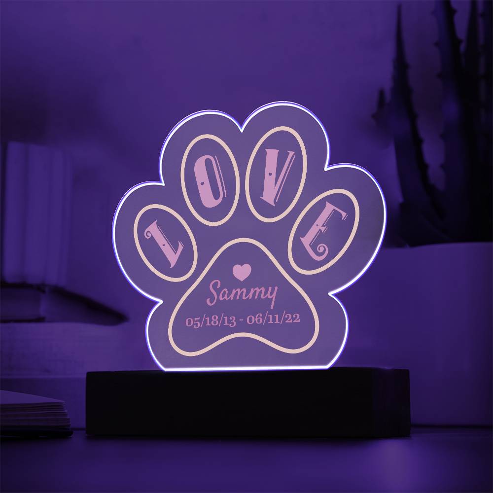 Love Memorial Paw Print Acrylic Plaque