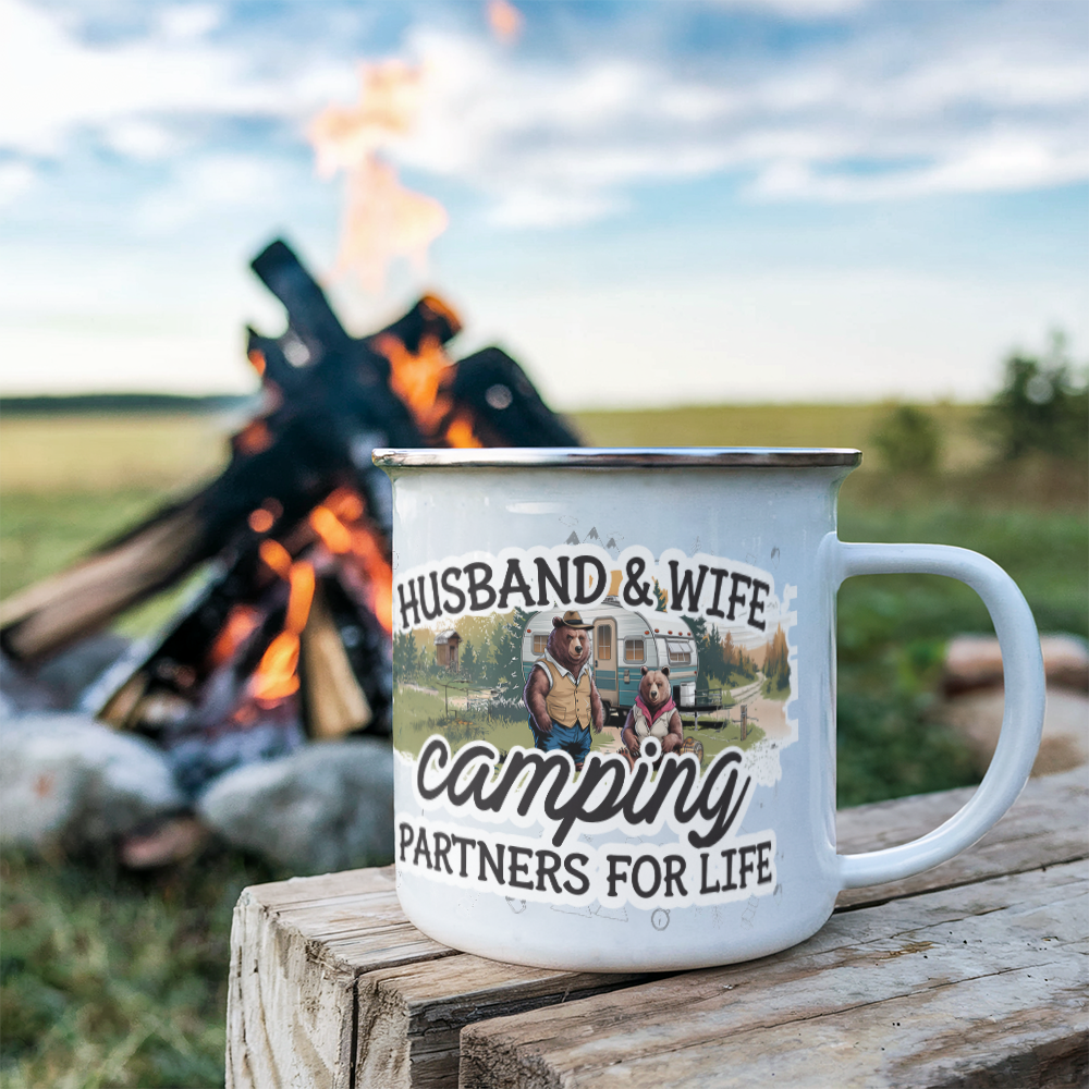 Husband and Wife Camping Partners For Life Enamel Camping Mug