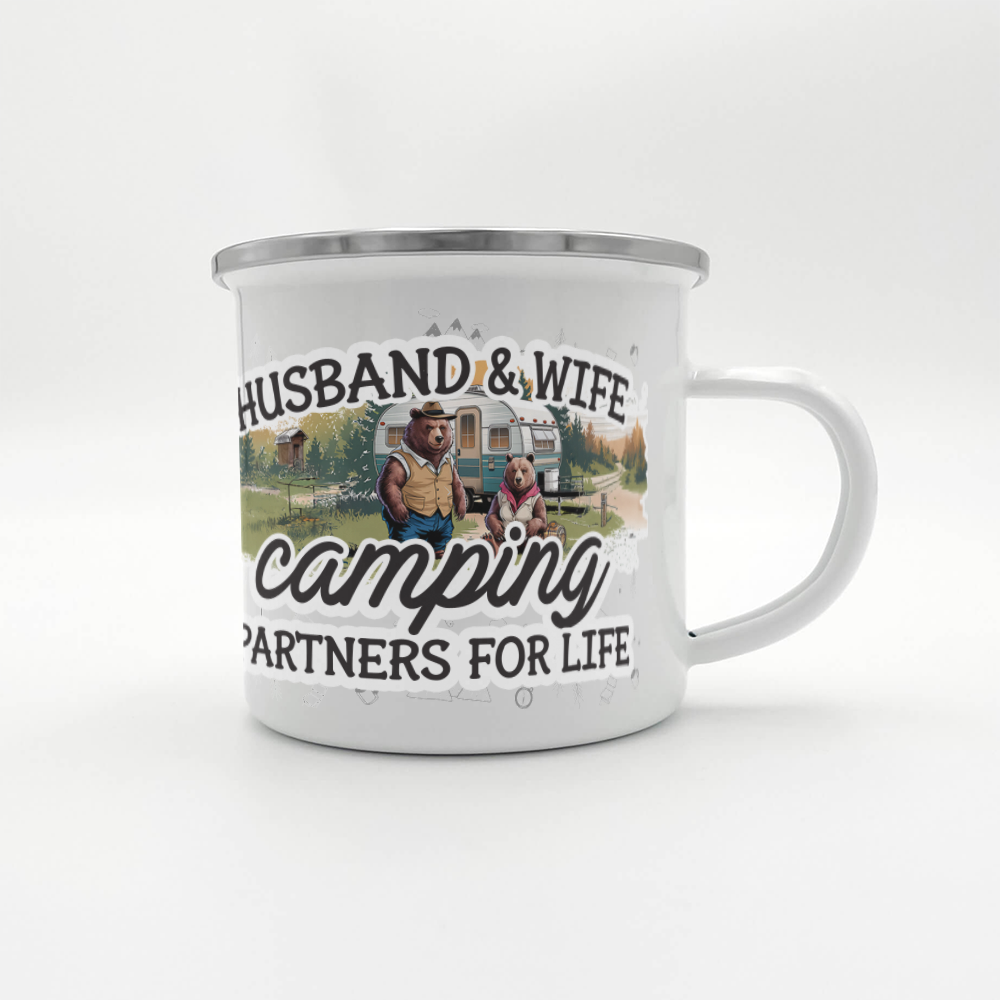 Husband and Wife Camping Partners For Life Enamel Camping Mug