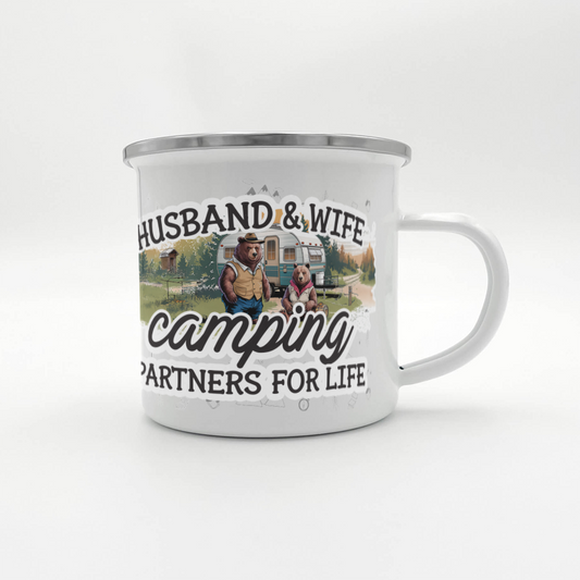 Husband and Wife Camping Partners For Life Enamel Camping Mug