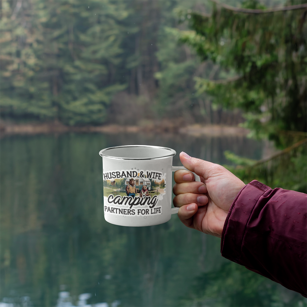 Husband and Wife Camping Partners For Life Enamel Camping Mug