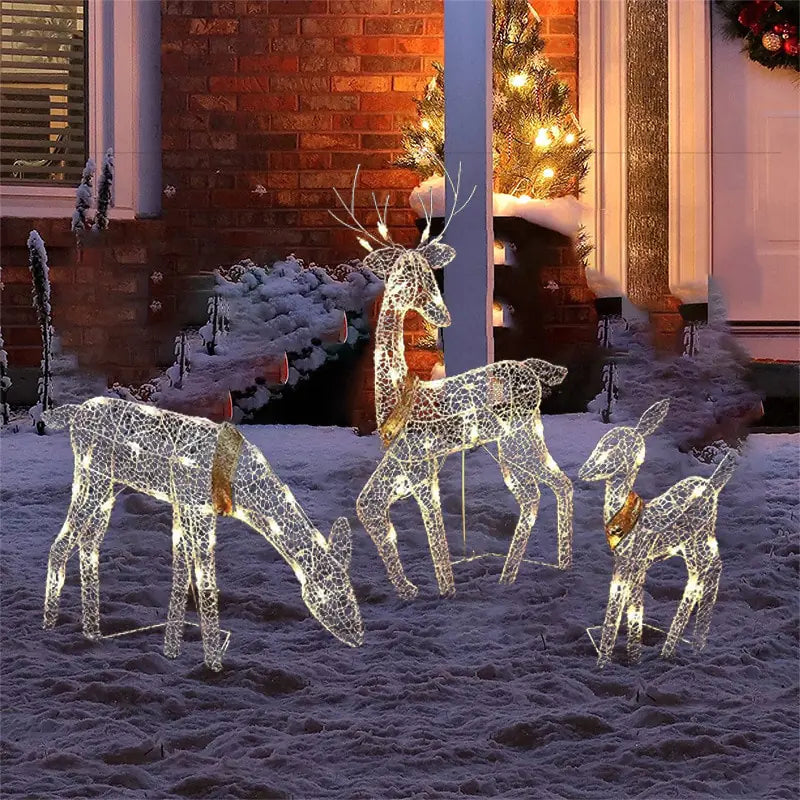 3-Piece Christmas LED Wrought Iron Deer Set: Elegant Holiday Decor