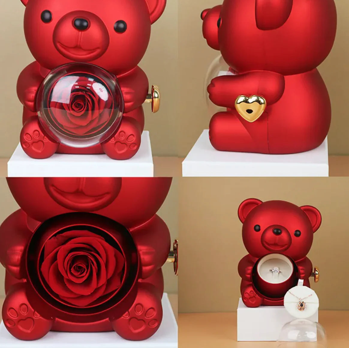 Rotating Bear Rose Jewelry Gift Box - Unique, Elegant Keepsake Holder