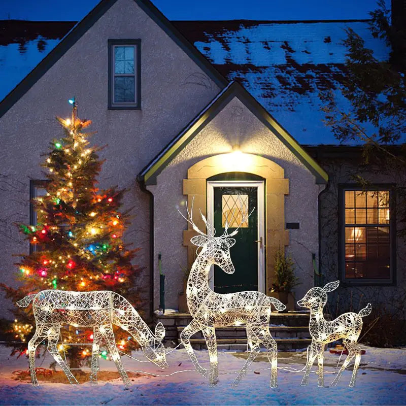 3-Piece Christmas LED Wrought Iron Deer Set: Elegant Holiday Decor