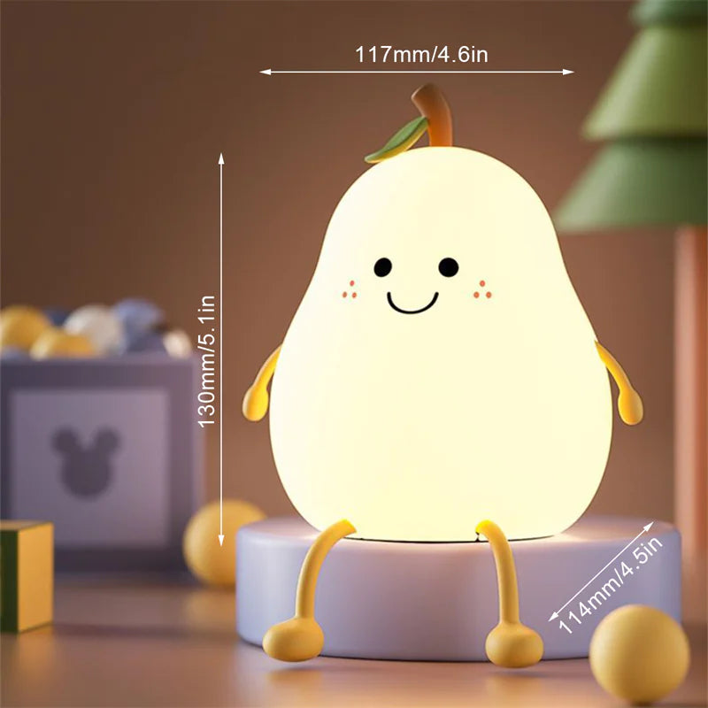 Charming USB Rechargeable Pear Fruit Night Light for Cozy Spaces